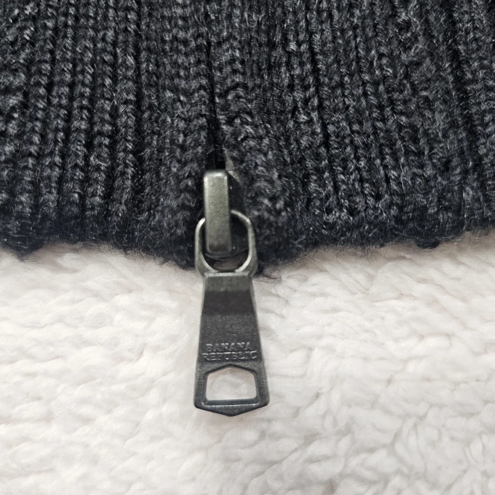 Banana Republic Extra Fine Merino Wool Black Textured Knit Front Zip Cardigan-M